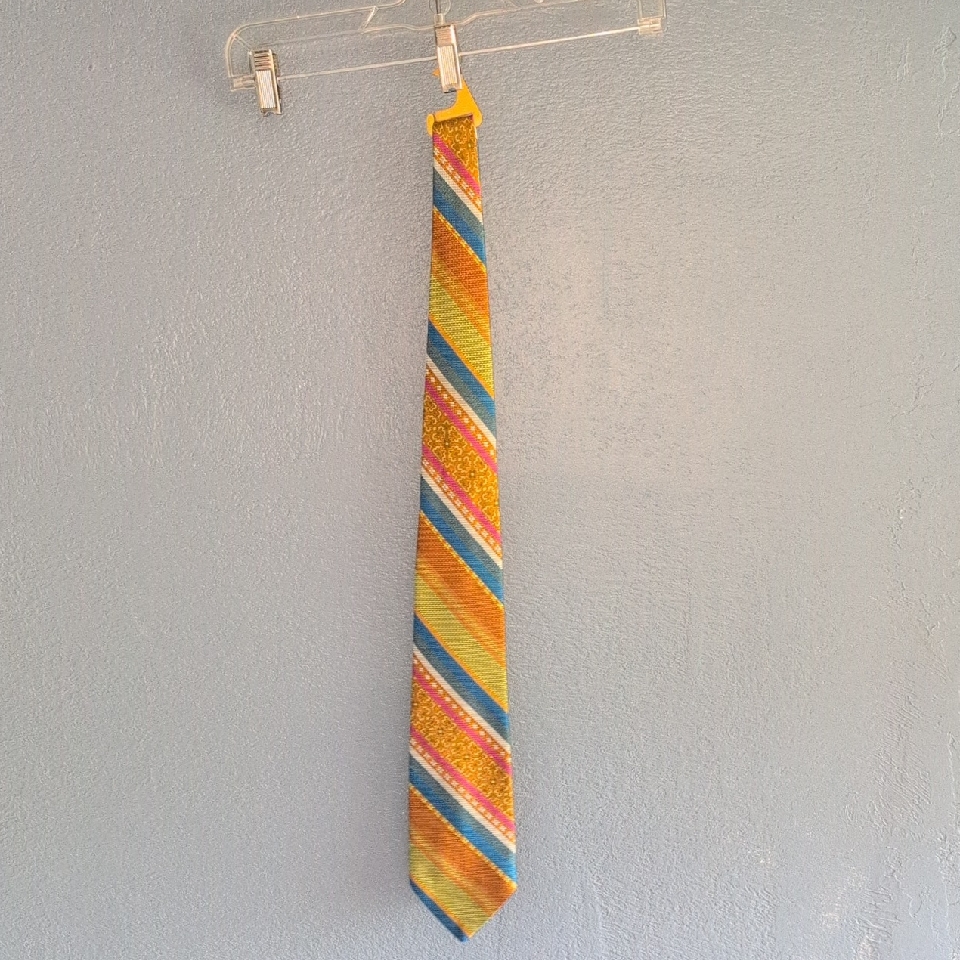 Yellow And Blue Striped Silk Tie